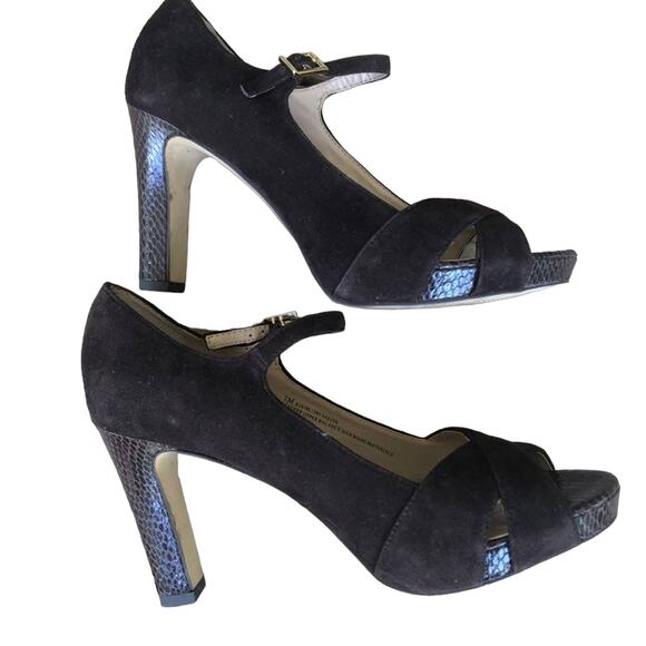 Franco Sarto Dark Brown Peep Toe Heels Valita Women 7M Shoes Suede Pump READ - Picture 1 of 11